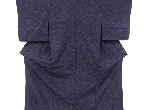リサイクル　幾何学模様織り出し本真綿結城紬80亀甲単衣着物